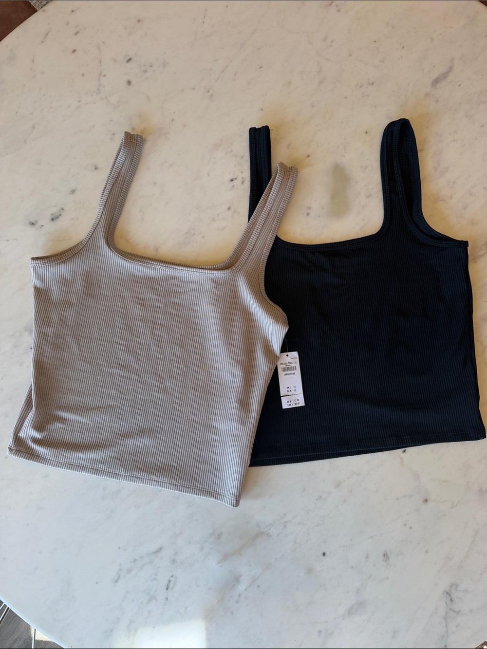 Hollister Ribbed Square Neck Tank Duo - Black & Khaki